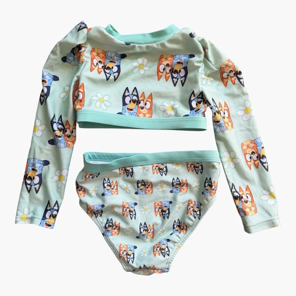 Bluey Toddler 2T Long Sleeve Rash Guard Bikini Set Mint Floral